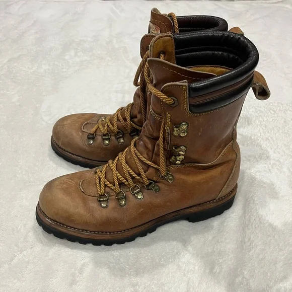 Vintage Sheboygan Burnt Orange Leather Side Zip Fleece Lined Utility Boots 9.5 Vintage Handmade Leather Men main image 2